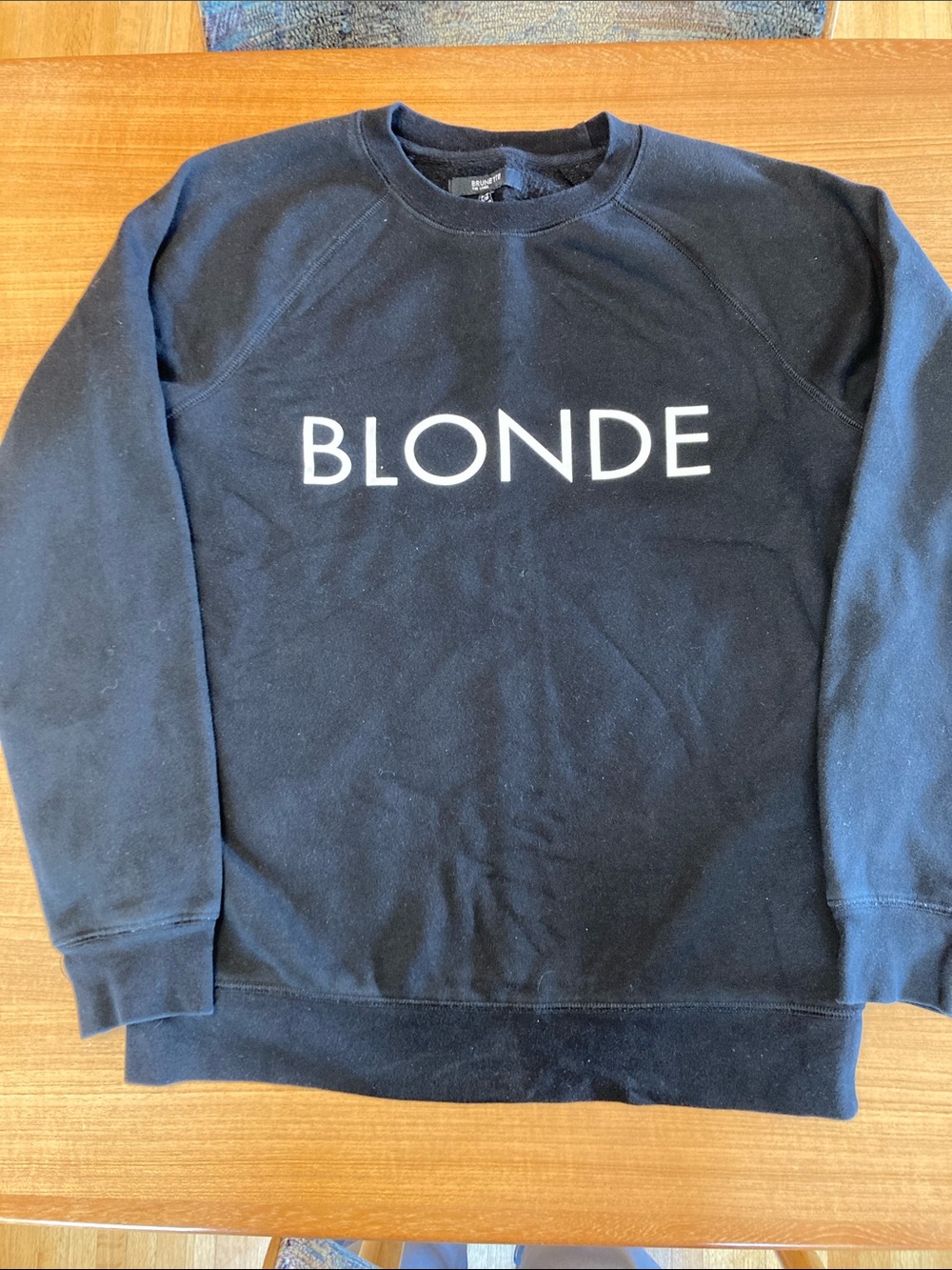 Brunette The Label Black Crewneck Sweatshirt with WHITE "BLONDE" Logo